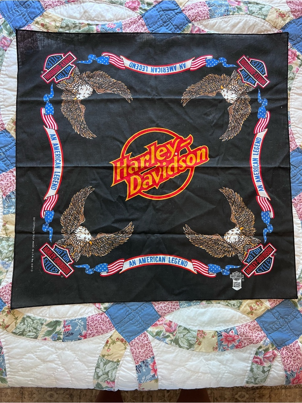 Vintage 80s Harley Davidson Bandana An American Legend Eagle Made in USA Black